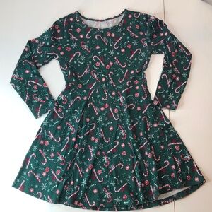 Children’s Place Holiday Dress Green with Candy Cane Design Little Girls 5/6 EUC
